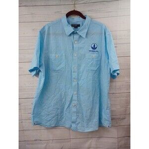 Herbalife Mens Blue Shirt Dress Sz XXL Button Down Short Sleeve